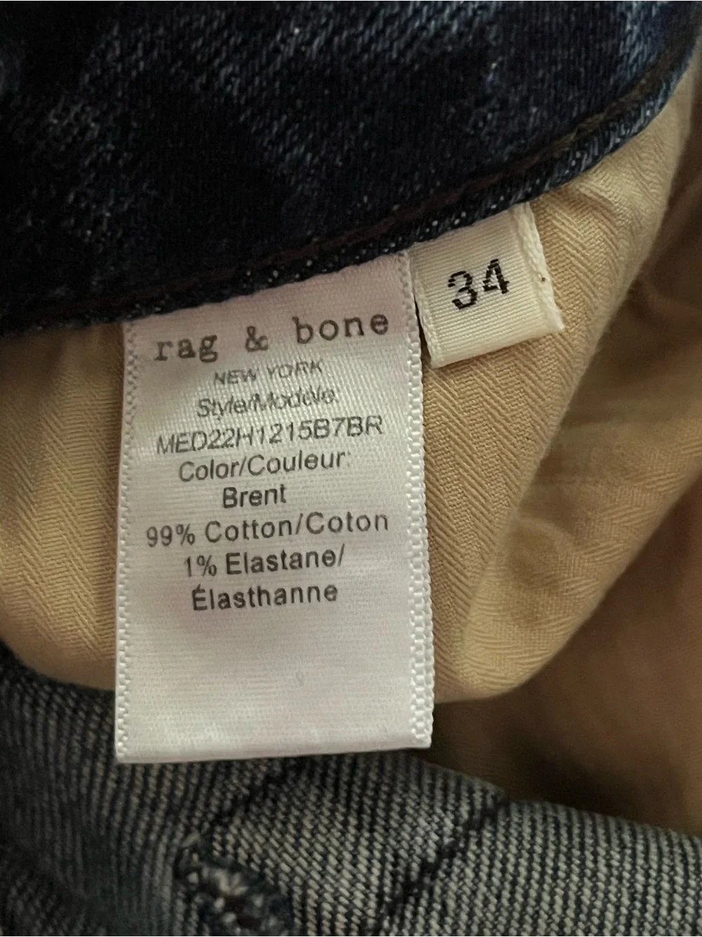 Rag & Bone Slim Athletic Jeans Mens 34x31 Brent Wash Dark Wash Denim